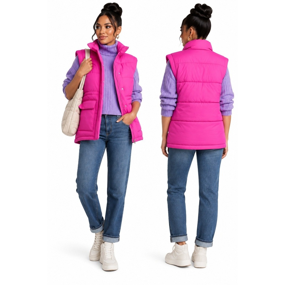 Universal Thread Womens Pink Quilted Puffer Vest Water Resistant Full Zip Size S